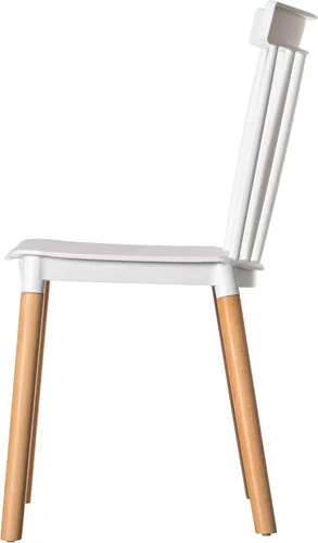 Vista 5 de Fabulaxe Silla de comedor de plástico moderna diseño Windsor con patas de madera de haya, color blanco juego de 2