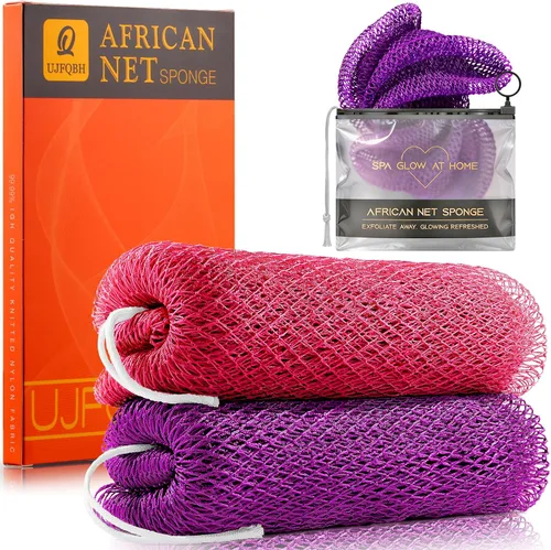 Vista 19 de UJFQBH African Net Sponge Authenti, exfoliante corporal para espalda y zonas de difícil acceso, exfoliante diario suave para limpieza profunda Gris