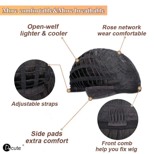 Vista 5 de DOcute - Pelucas Pixie cortas marrones para mujeres negras, peluca de reemplazo diario con corte Pixie y flequillo, pelucas rizadas cortas en capas