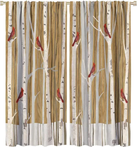 Vista 78 de Cortinas de abedul para sala de estar, niebla matutina en otoño, decoración del hogar, 42 x 45 pulgadas de largo