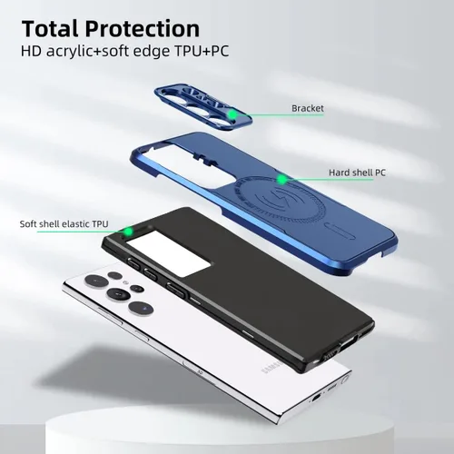 Vista 5 de Funda Galaxy 21S Ultra diseñada para Samsung S21 Ultra con protector de lente de cámara, soporte de anillo de cámara integrado, resistente a prueba