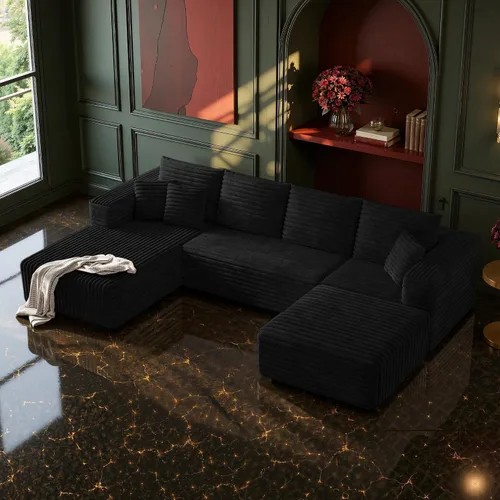 Vista 23 de MoonSpeak - Sofá seccional deshuesado de 133 pulgadas para sala de estar Sofá modular en forma de L, asiento profundo, pana suave, sin montaje