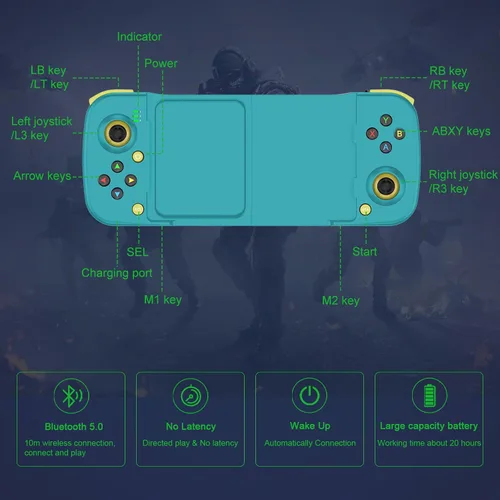 Vista 8 de Controlador de juego móvil Gamepad para iPhone iOS Android PC funciona con iPhone131211X, iPad, Samsung Galaxy, Motorola, TCL, tableta, Apex