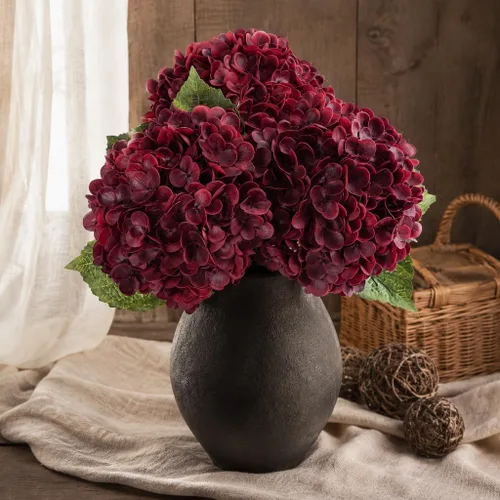 Vista 9 de Flores artificiales de hortensias de tacto real, 2 flores azules y 2 blancas de tacto real, flores de hortensias sintéticas de 21 pulgadas, flores
