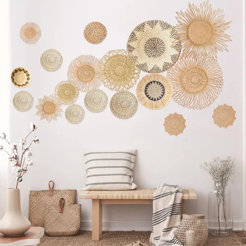 Vista 8 de Glenmal 18 calcomanías de pared de cesta bohemia, calcomanías de pared redondas, decoración moderna, calcomanías de decoración para despegar
