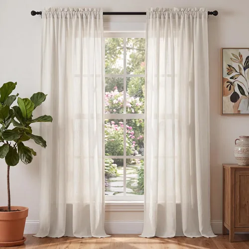 Vista 9 de PrinceDeco - Cortinas de lino de 63 pulgadas de largo para sala de estar, gruesas, de arpillera, con bolsillo para barra, cortinas para ventanas