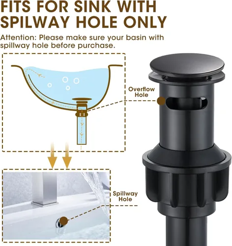 Vista 7 de Llave de baño negra, llave de lavabo de baño de 8 pulgadas con conjunto de drenaje emergente, llave de baño generalizada con líneas de suministro