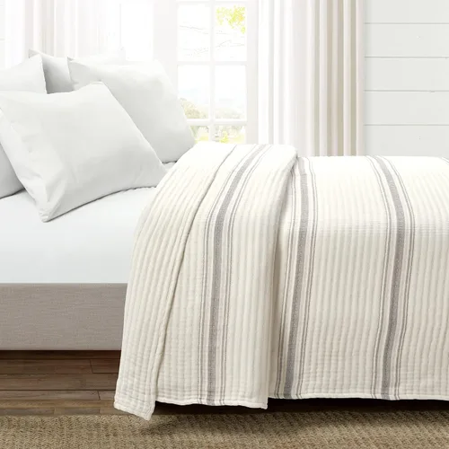 Vista 9 de Lush Decor Colcha/Cubrecama de Algodón Tejido con Puntada Pick Stitch Kantha de Rayas Estilo Granja, 104" An x 90" L, King, Azul - Ropa de Cama a