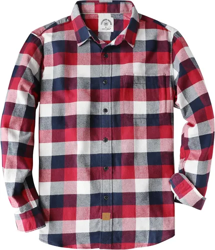 Vista 39 de Dubinik® Camisa de franela, para hombre, de manga larga, a cuadros, suave, 100% algodón, informal, con botones, ajuste regular Gris Negro