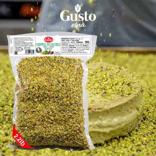 Vista 6 de GUSTO ETNA Pistachos picados asados, desmenuzables secos sin sal 2.2 lb (1 kg) Crumbles de pistacho italiano para gelato, helados, postres
