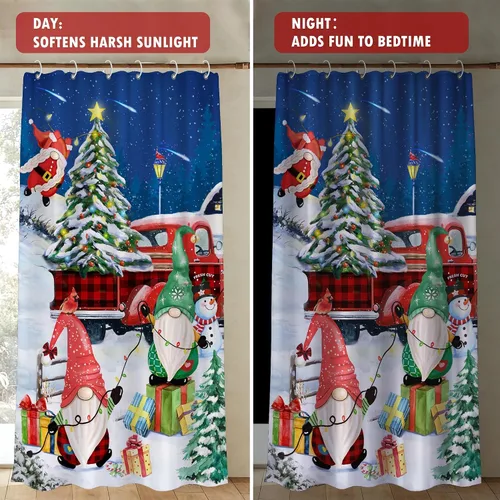 Vista 3 de pinata Cortinas de Navidad para sala de estar, decoración de gnomos, ventana del hogar, transparente de 63 pulgadas de largo, 2 paneles