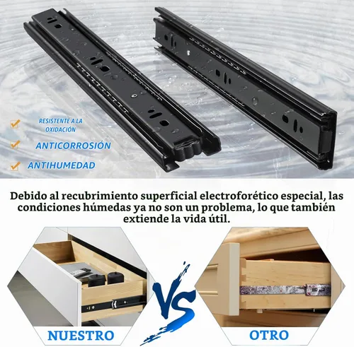 Vista 6 de YENUO - Deslizadores de cajón de extensión completa de montaje lateral de 10 12 14 16 18 20 22 24 pulgadas con rodamiento de bolas, rieles de cajón