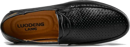 Vista 4 de LUODENGLANG Mocasines de cuero genuino de primera calidad para hombre, zapatos casuales sin cordones para conducir, mocasines para hombre, ligeros