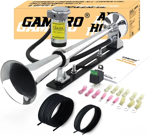 Vista 8 de GAMPRO Bocina de aire para camión, barcos, coche para 12 V, 150 db, kit de bocinas de tren súper ruidosas con soporte Complete kit includes
