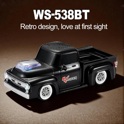Vista 8 de Altavoz Bluetooth para camioneta vintage, modelo de camión retro con sonido HD, micrófono integrado, luces LED de fiesta, doble emparejamiento TWS
