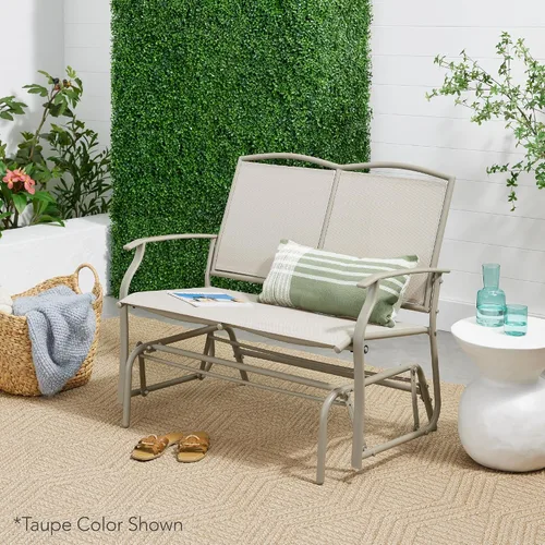 Vista 2 de Best Choice Products Columpio Deslizante de Patio Exterior para 2 Personas, Banco Loveseat Mecedor de Acero para Terraza, Porche con Tela Textilene