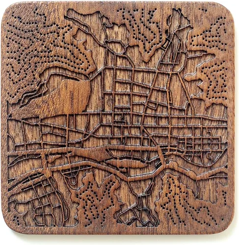 Vista 13 de Posavasos Amsterdam Map by O3 Design Studio, 1 pieza, posavasos de madera Sapele con mapa de la ciudad, hecho a mano, varias ciudades opcionales