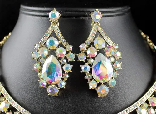 Vista 4 de janefashions elegante AB Rhinestone austríaco Crystal babero collar arete set n1623g Oro