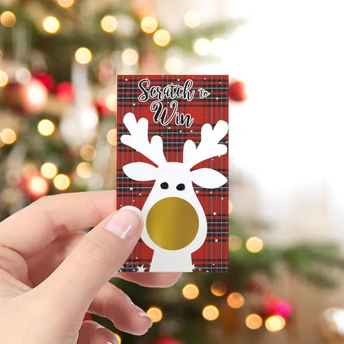 Vista 2 de Tarjetas de rascar temáticas de renos navideños DISTINCTIVS, juego de fiesta de Navidad - 28 unidades, tarjetas navideñas para rascar