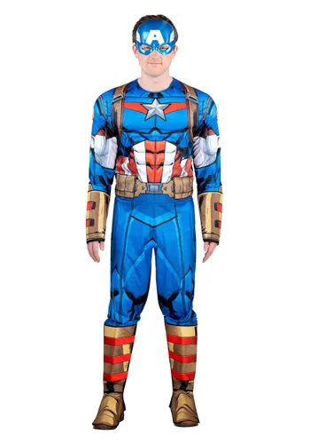 Vista 3 de Disfraz de Hombre Capitán América con Músculos Multicolor