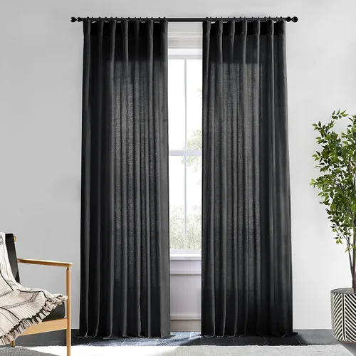 Vista 13 de XTMYI - Cortinas transparentes de 54 pulgadas de largo, juego de 2 paneles para baño, cortinas cortas de lino y algodón con semi privacidad