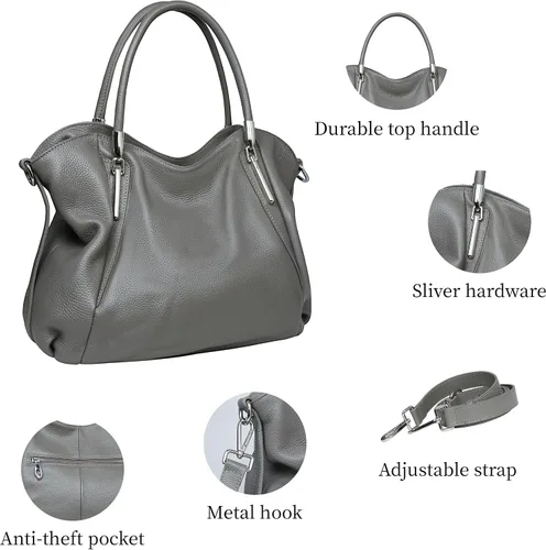 Vista 6 de HESHE Bolsos de cuero para mujer, bolsos de diseñador Hobo, bandolera, bolso de hombro, bolso de mano de trabajo