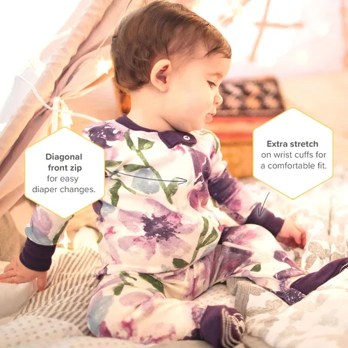 Vista 4 de Burt's Bees Baby - Pijama para niña, con cremallera delantera y pies cerrados antideslizantes, de algodón orgánico 100%, para niñas pequeñas