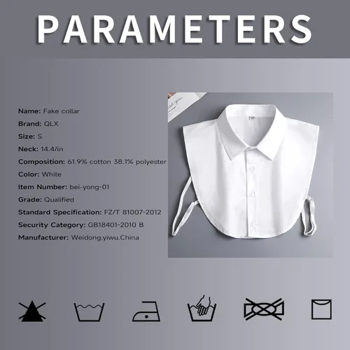 Vista 3 de Cuello Desmontable - Media Camisa Dickey de Algodón para Hombres y Mujeres, 6 Tallas (Plus), Blanco