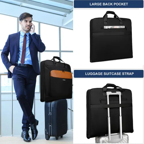 Vista 6 de Bolsa de ropa para viajes, bolsa grande de traje para hombre, hasta 3 trajes, bolsas de ropa para viajes de negocios, maleta colgante 2 en 1
