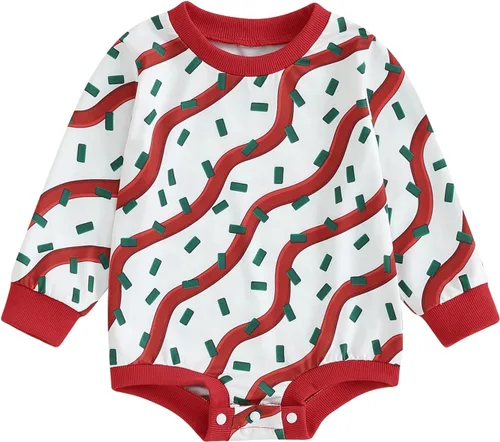 Vista 23 de MERSARIPHY Ropa de Navidad para bebé, sudadera para bebé, niño, niña, mameluco de Papá Noel para bebé, trajes de otoño e invierno Waffle