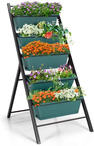 Vista 11 de S AFSTAR Macetero vertical de 5 niveles, cama de jardín elevada de 5 capas con 5 jardineras desmontables y marco de metal, contenedores elevados