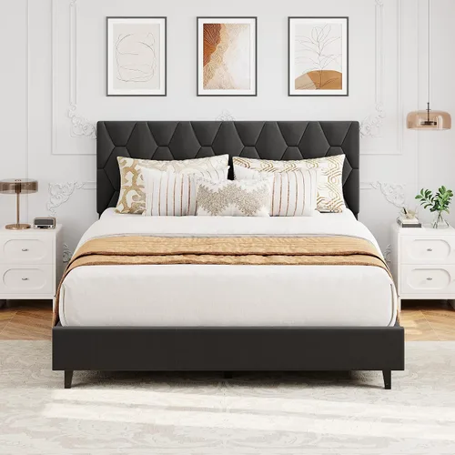 Vista 12 de GAOMON Base de cama tapizada tamaño individual, color beige, base de cama de plataforma resistente con cabecera tapizada y listones de madera