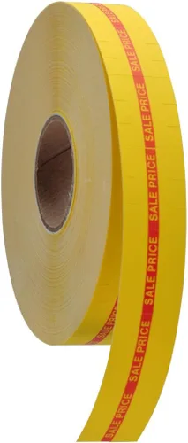 Vista 4 de Rojo Reverse sobre amarillo de impresión "Precio de Venta Precio Etiquetas para adaptarse a monarch 1115 pricers. 10 rollos con 1 Rodillo de tinta