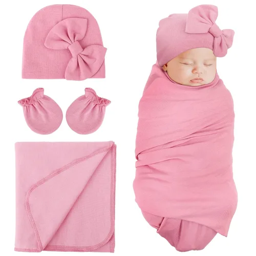 Vista 12 de DRESHOW BQUBO - Conjunto de guantes de algodón para recién nacido, manta cálida para bebé, saco de dormir para bebé, regalo de ducha