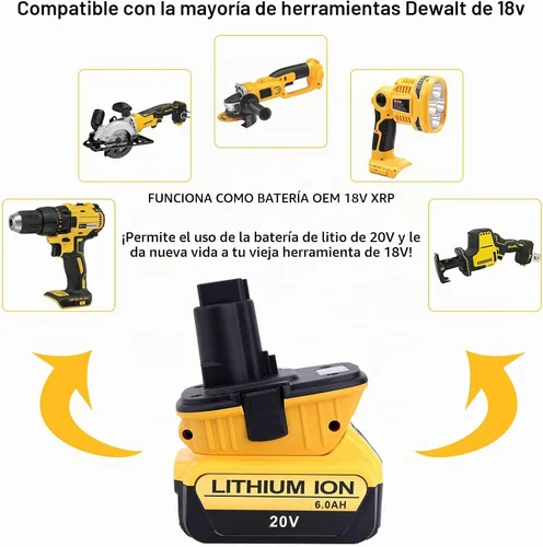 Vista 3 de Paquete de 2 adaptadores de batería DCA1820 compatibles con herramientas Dewalt de 18 V, compatible con adaptador De-Walt de 18 V a 20 V, convierte