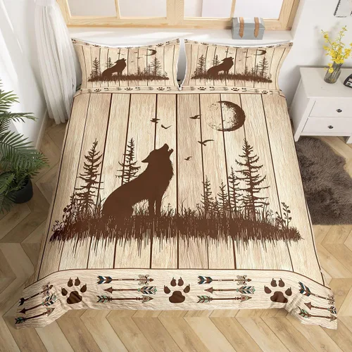 Vista 19 de Juego de funda de edredón de diente de león, estrella de Texas occidental, para niños y niñas, funda de edredón de tablones de madera gris y blanco