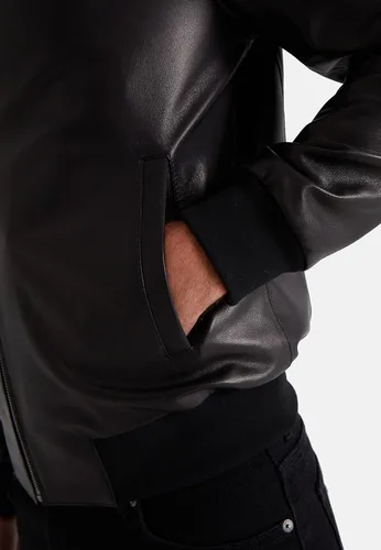 Vista 9 de Chaqueta Bomber de piel de cordero genuina para hombre - Negro