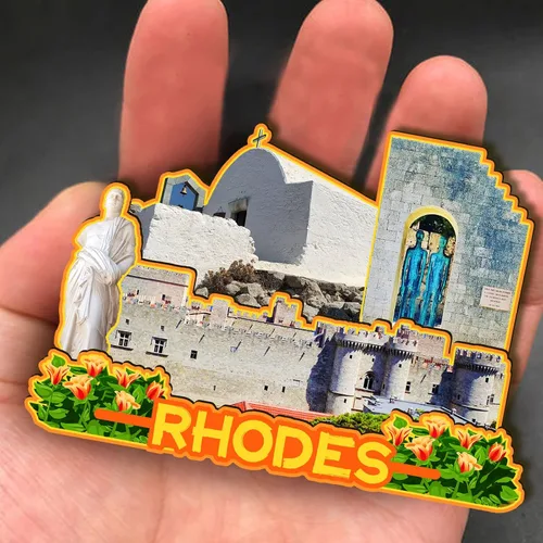 Vista 4 de Imán de madera de Rhodes Grecia 3D para nevera, viajes, coleccionables, recuerdos, decoración, manualidades hechas a mano