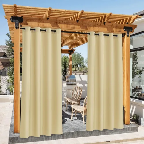 Vista 21 de NICETOWN Cortina para Exteriores para Patio Impermeable de 84 Pulgadas de Ancho, Aislamiento Térmico con Ojales Antioxidantes Bloqueo UV Cortina
