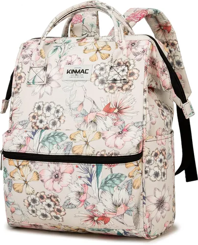 Vista 12 de Kinmac Mochila para laptop para mujeres y hombres, mochila de viaje de gran capacidad para computadora portátil de 15.6 pulgadas, Albaricoque