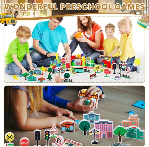 Vista 4 de Kathfly Juego de 36 piezas de madera para ayudantes de la comunidad, juguete de madera para preescolar, pequeños profesionales, conjunto de bloques