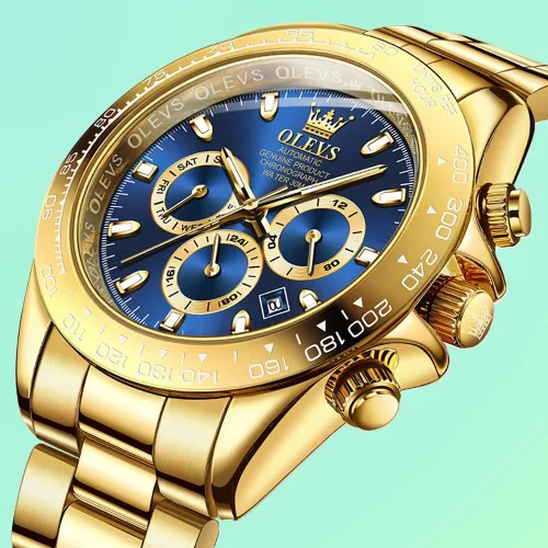 Vista 2 de OLEVS Reloj de vestir de lujo para hombre automático automático impermeable luminoso multifuncional de acero inoxidable casual de negocios