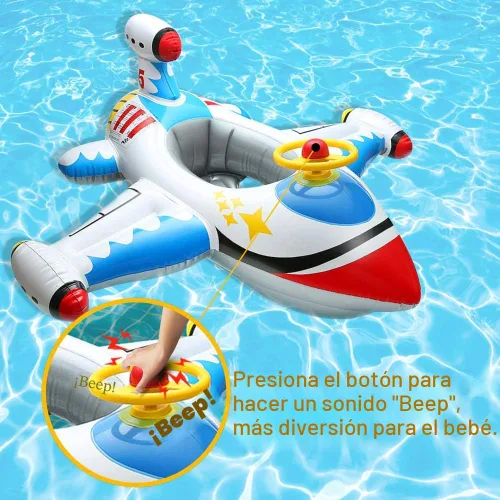 Vista 5 de Flotador inflable de piscina para bebé, barco flotante con cuerno de volante para niños pequeños de 1 a 4 años de edad para niños y niñas, inflable