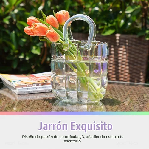 Vista 4 de NiHome - Jarrón de cristal iridiscente con asa