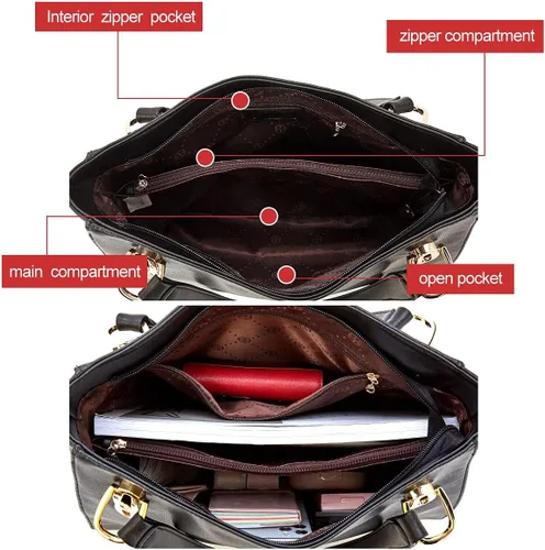 Vista 3 de Bolso de mano de cuero genuino para mujer, bolso de mano grande de trabajo con asa superior, bolso de hombro para mujer, 02 negro