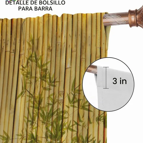 Vista 4 de Cortinas con estampado de bambú, asiático, japonés, naturaleza, bambú, elegante, bronceado, hogar, decoración para sala de estar, dormitorio Bamboo-1