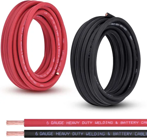 Vista 8 de Cable de batería calibre 1/0, 10 pies rojo + 10 pies negro, 1/0 AWG, alambre de cobre puro, cable de soldadura, para automotriz, batería, solar