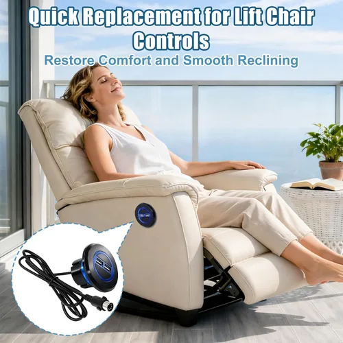 Vista 7 de Interruptor reclinable eléctrico de repuesto con puertos USB duales, 2 botones, control de mano redondo de 5 pines, control remoto reclinable