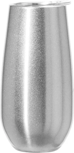 Vista 9 de OGGI Thermo Flute 'Celebrate Collection' - Vaso de copa de champán con aislamiento de acero inoxidable, grano de madera, 6 onzas, con tapa