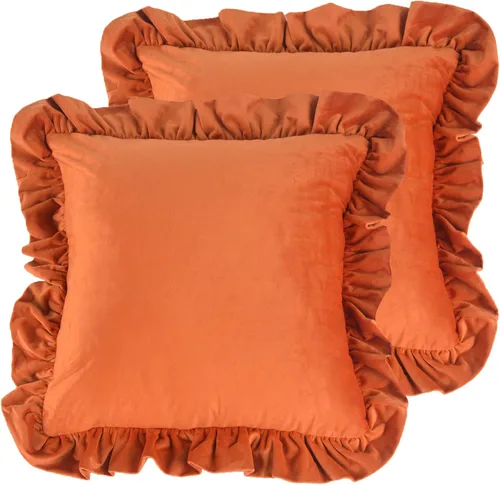 Vista 9 de Jemiipee Juego de 2 fundas de almohada de terciopelo con volantes para sofá, juego de 2 fundas de almohada decorativas con volantes de 18 x 18